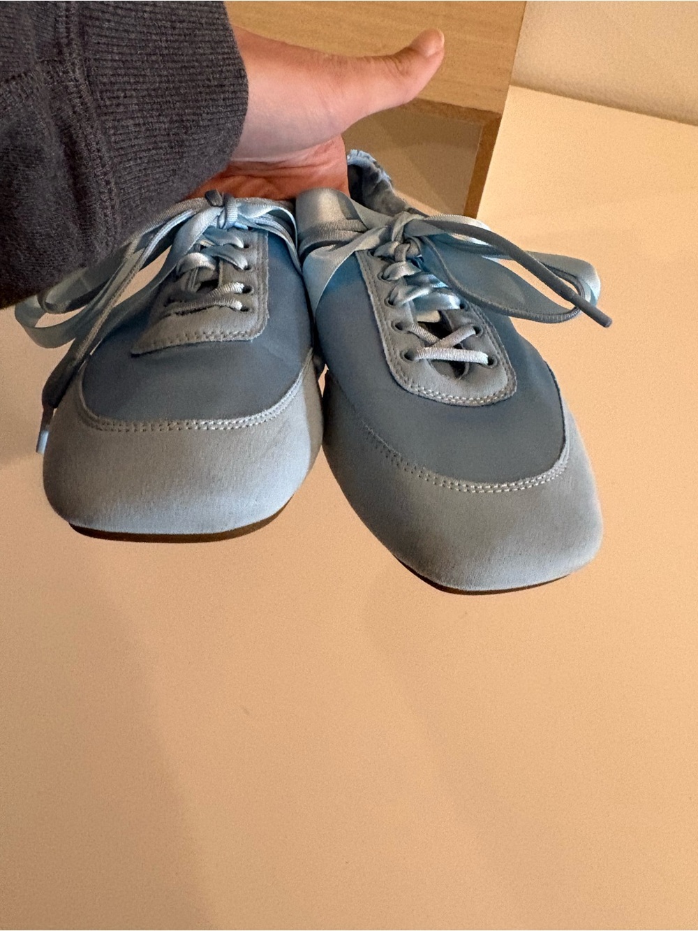Vivaia || Square-Toe Lace-Up Sneakerina Cristina Satin Blue 39 US 8 - Picture 5 of 9